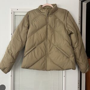 J. Crew Down Puffer Jacket/Vest Removal Sleeves Anthracite/Taupe Womens Size M